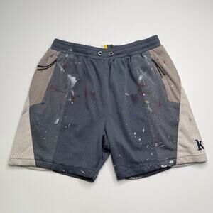 Kith Harden Panelled Mesh Shorts With Paint Splatter Size XS Gray